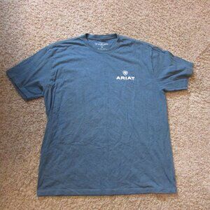 Ariat Land Of The Free XL Blue Crew Neck S/S T-Shirt Logo Front & Back